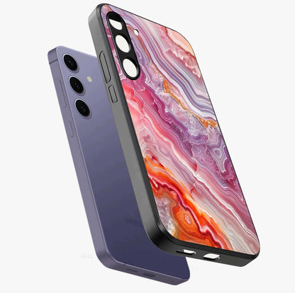 Rose Quartz Marble Glass Case displayed in angled mockup highlighting elegant marble pattern with soft aesthetic style.