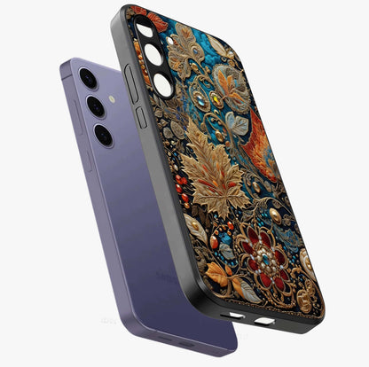 Royal Jewel Garden Glass Case displayed in angled mockup highlighting vibrant jewel inspired floral design with elegant aesthetic.