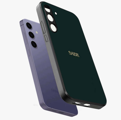 Sabr Minimal Patience Glass Case displayed in angled mockup highlighting simple inspirational design with clean aesthetic style.