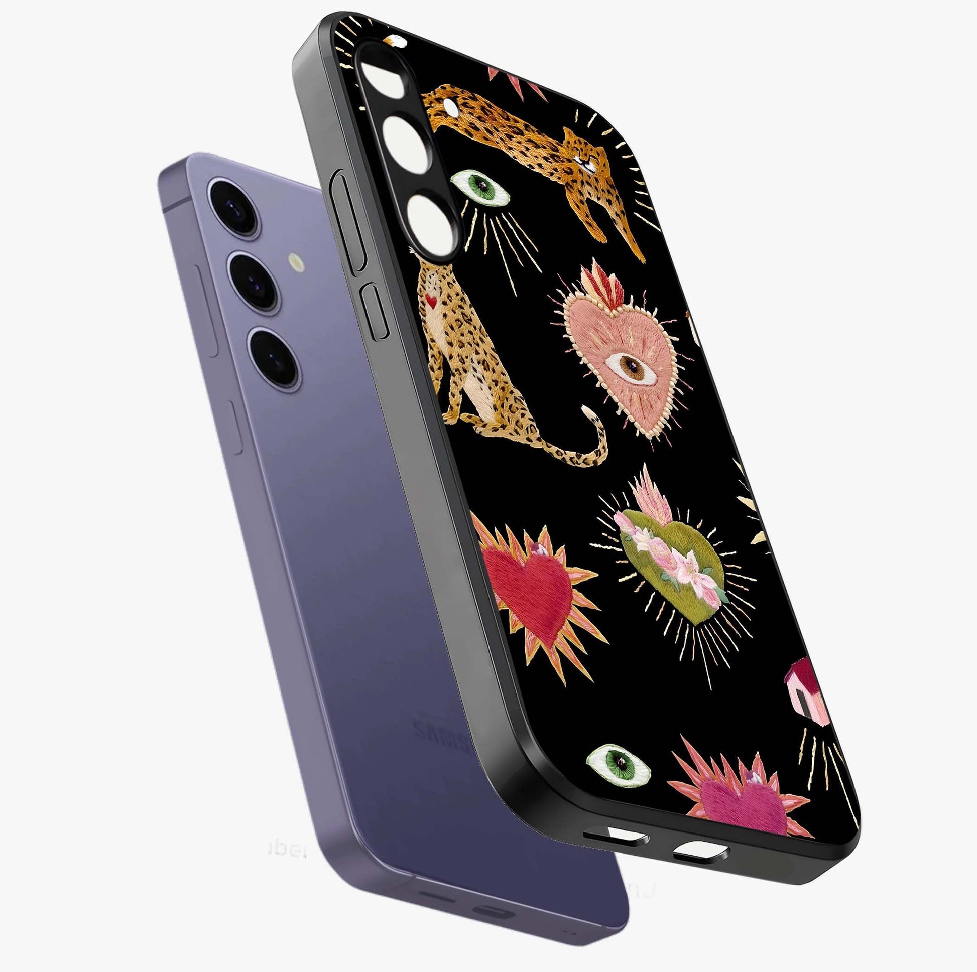 Sacred Jungle Heart Glass Case displayed in angled mockup highlighting lush tropical design with natural aesthetic style.