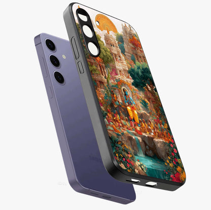 Sacred Sunlight Gods Glass Case displayed in angled mockup highlighting radiant spiritual design with celestial aesthetic.