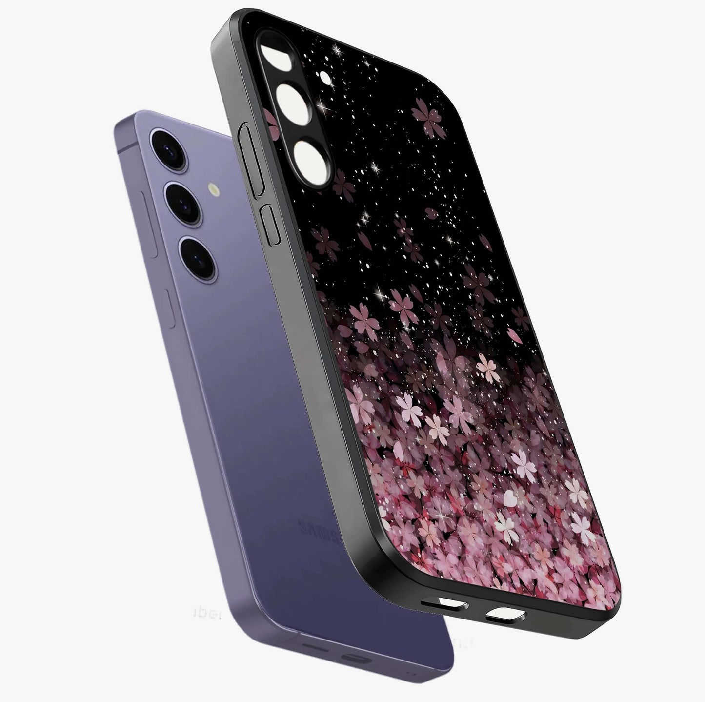 Small Starry Flowers Glass Case displayed in angled mockup highlighting tiny flower pattern with celestial aesthetic style.