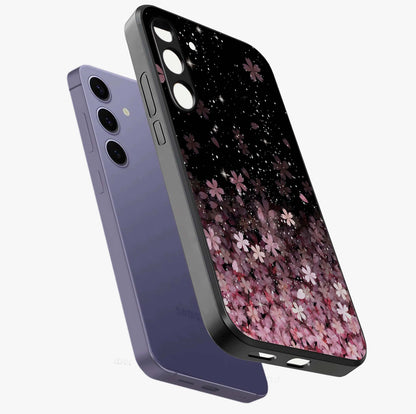 Small Starry Flowers Glass Case displayed in angled mockup highlighting tiny flower pattern with celestial aesthetic style.
