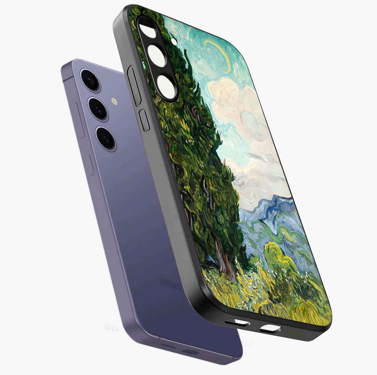 Van Gogh Vintage Art Glass Case displayed in angled mockup highlighting textured brushstroke design with classic aesthetic.