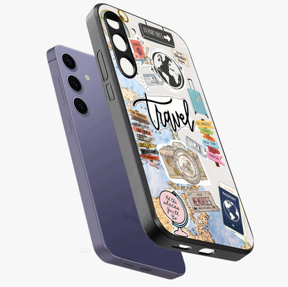 Wanderlust Journal Glass Case displayed in angled mockup highlighting adventure themed design with aesthetic travel vibe.