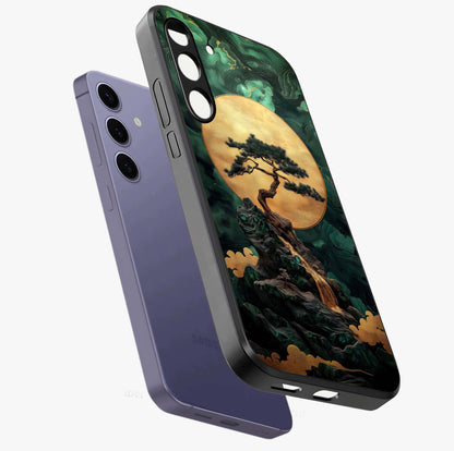 Zen Moon Rise Glass Case displayed in angled mockup highlighting peaceful lunar design with zen aesthetic style.