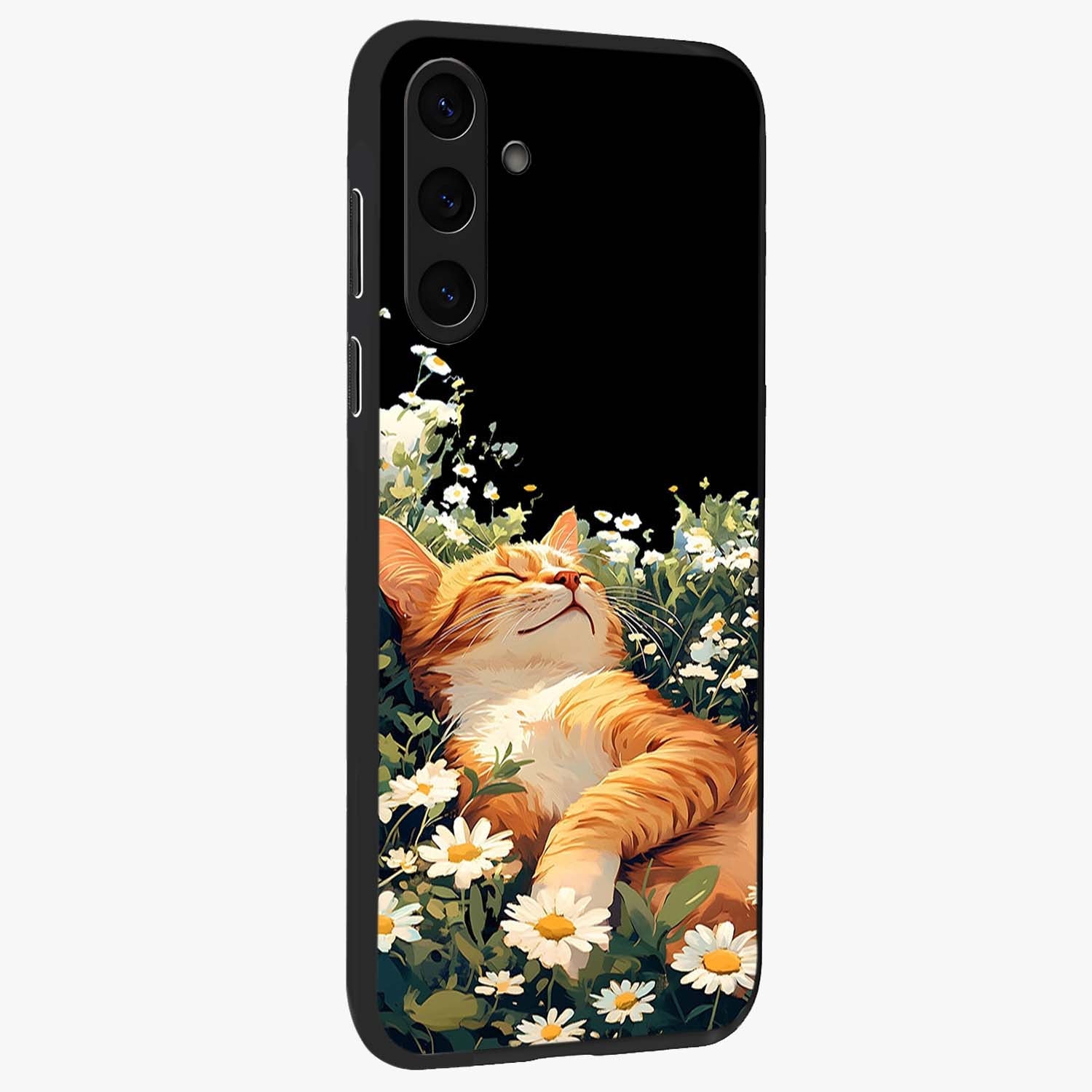 Blissful Bloom Cat Glass Case upright view showcasing charming cat design surrounded by blooming floral elements.