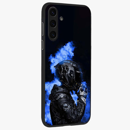 Cyber Sentinel Protocol Glass Case upright view showcasing advanced cyber sentinel artwork with futuristic tech theme.