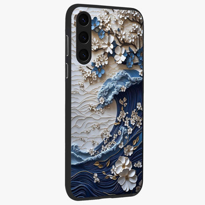 Floral Wave Origami Glass Case upright view showcasing creative floral origami artwork with artistic decorative theme.
