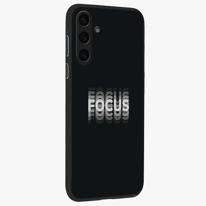 Focused Blade Discipline Glass Case upright view showcasing strong typography statement with sleek motivational theme.