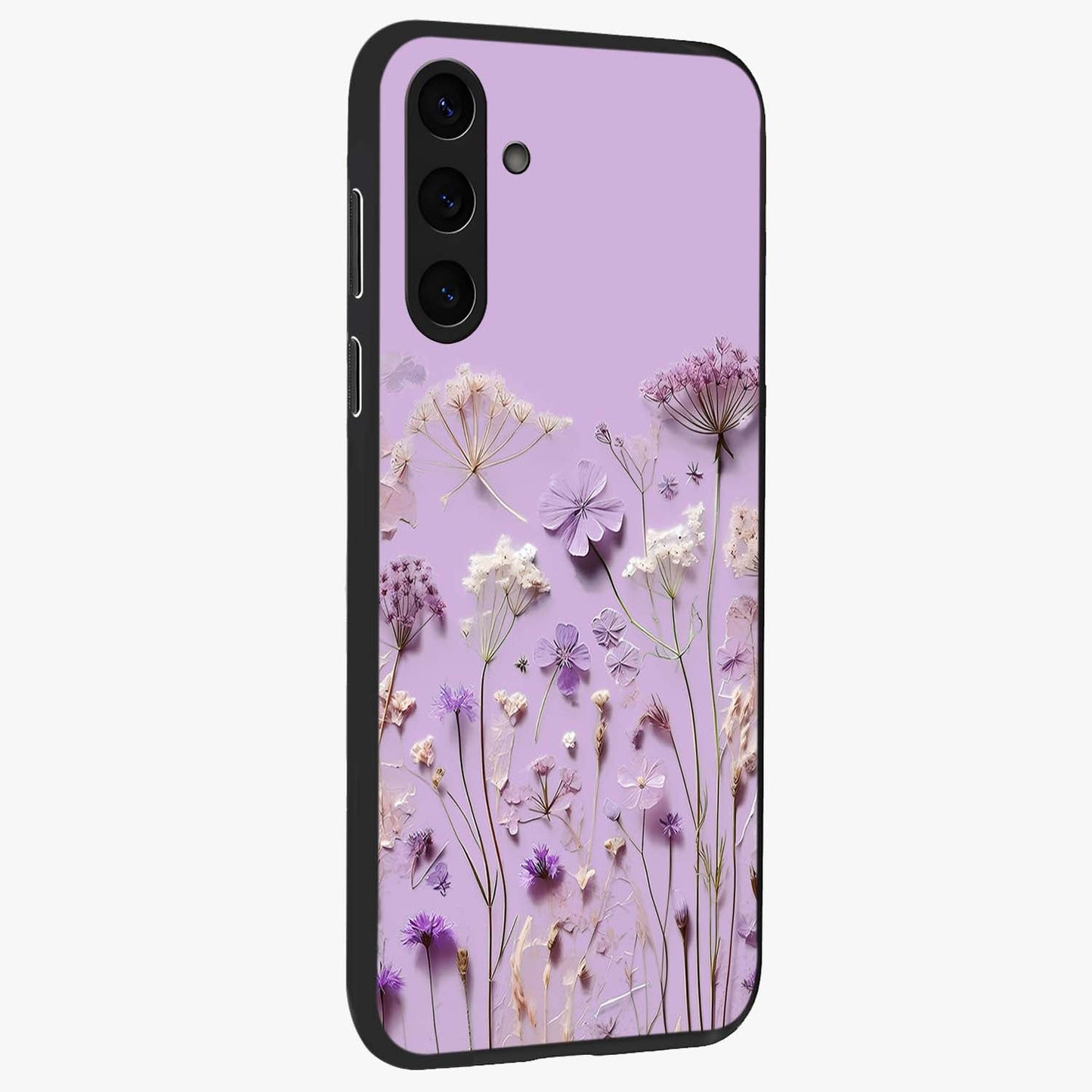 Lavender Blossom Dream Glass Case upright view showcasing delicate lavender blossom artwork with peaceful floral theme.