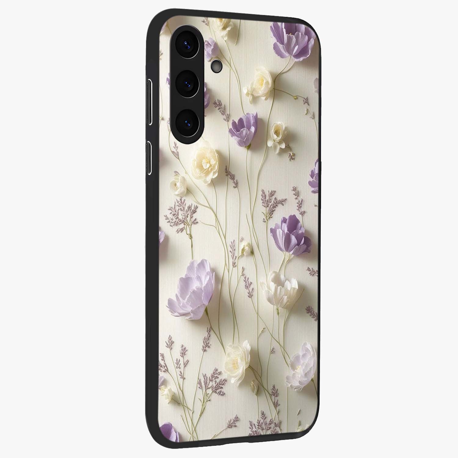 Lilac Breeze Harmony Glass Case upright view showcasing delicate lilac artwork with peaceful floral theme.