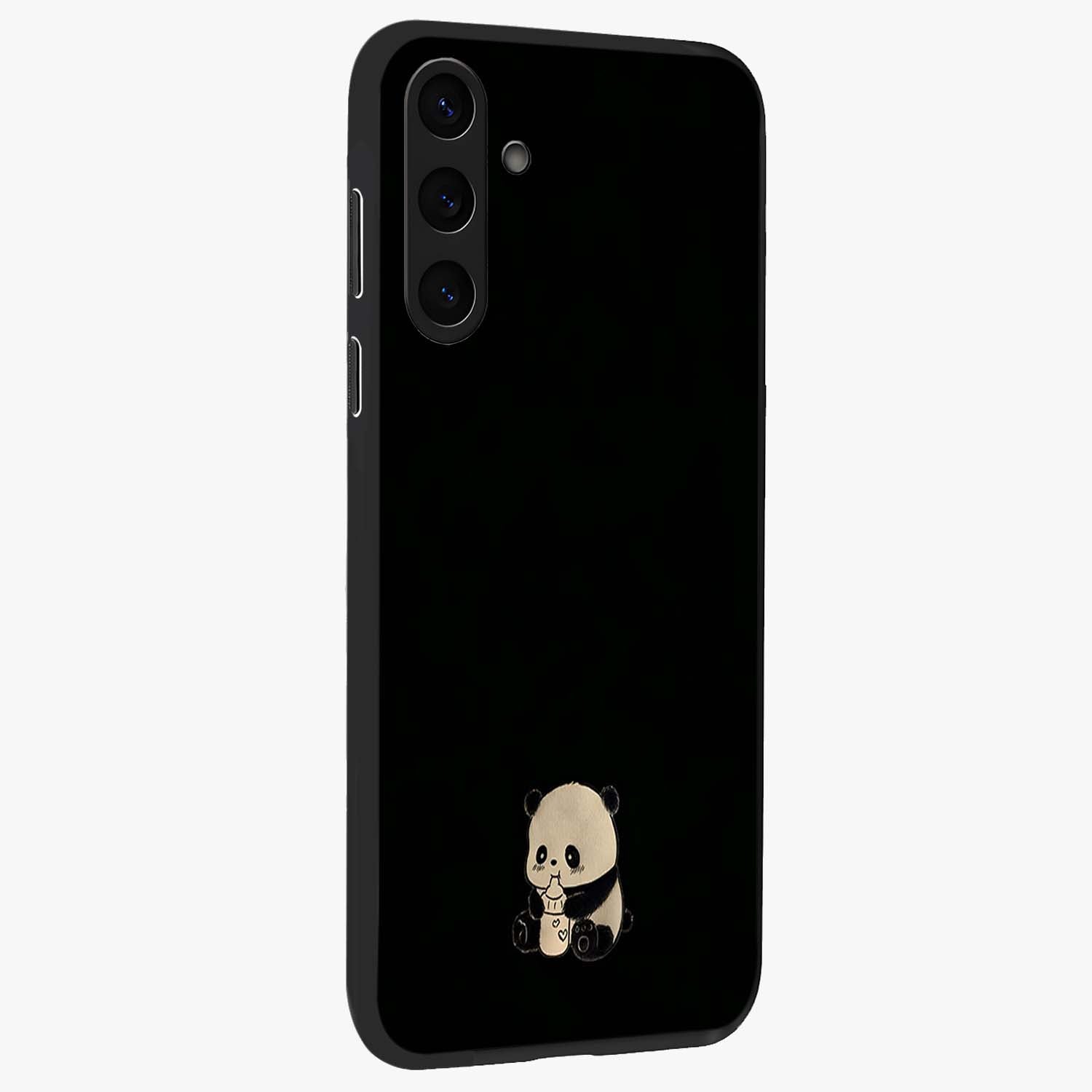 Midnight Panda Love Glass Case upright view showcasing charming panda artwork with playful romantic theme.