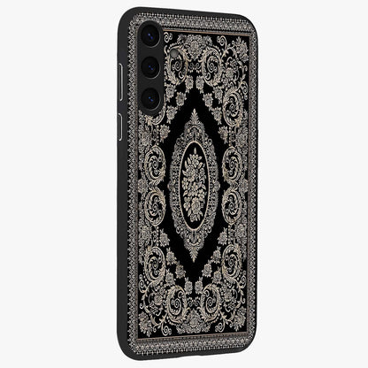 Noir Bloom Elegance Glass Case upright view showcasing graceful floral artwork with luxurious dark theme.