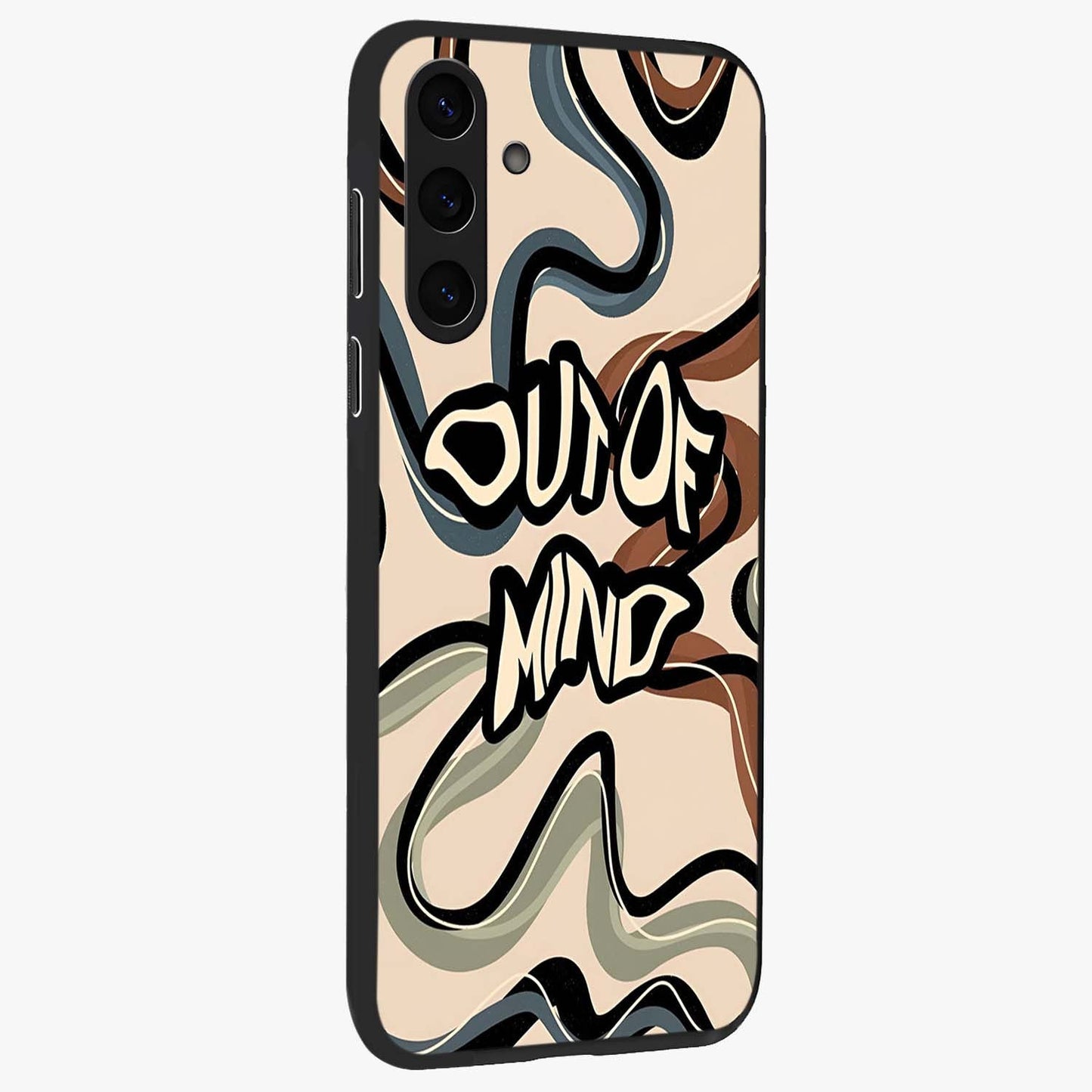 Out Of Mind Glass Case upright view showcasing striking typography artwork with edgy conceptual theme.