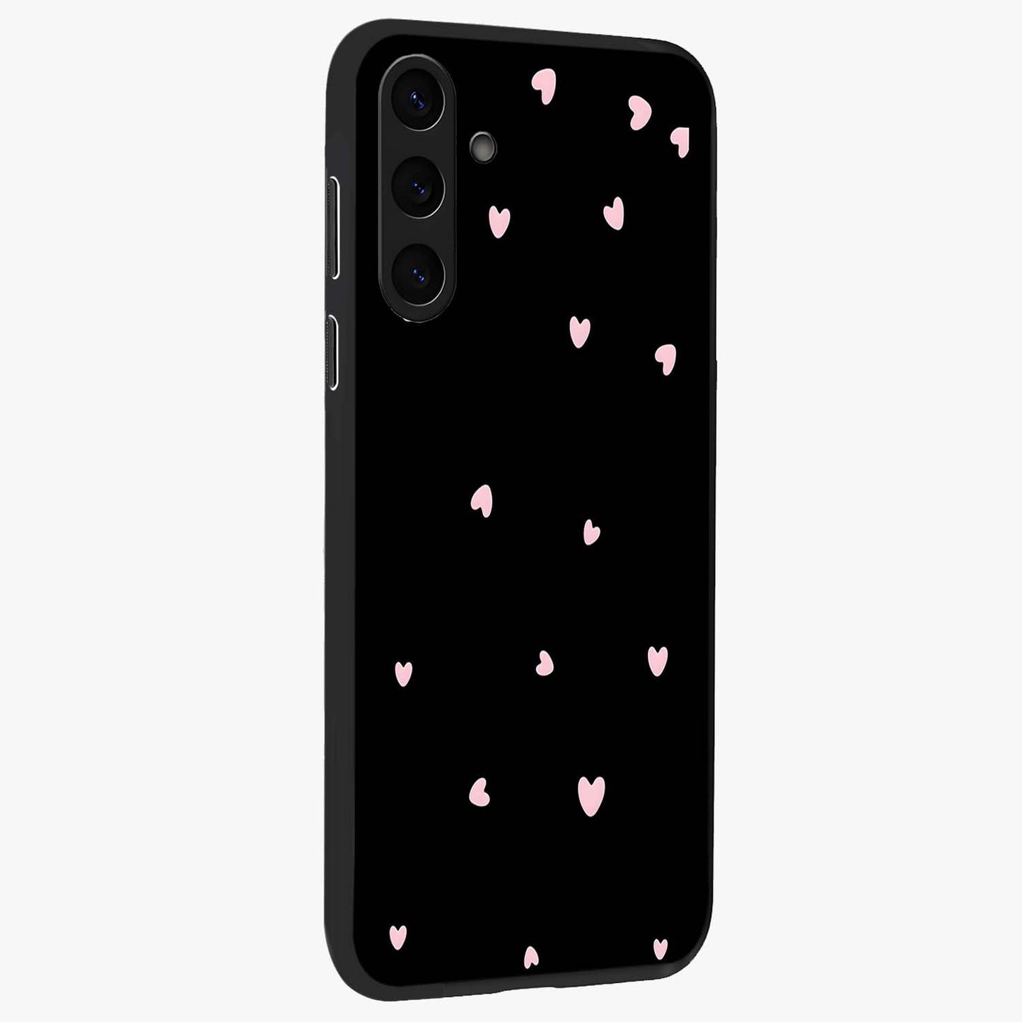 Pink Love Drops Glass Case upright view showcasing charming heart drop artwork with romantic playful theme.