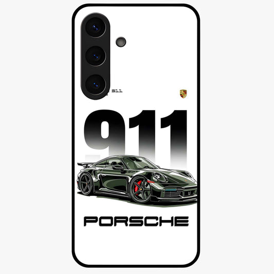 911 Turbo Dominance Glass Case showing clean flat back view with bold 911 sports car artwork and glossy glass finish.