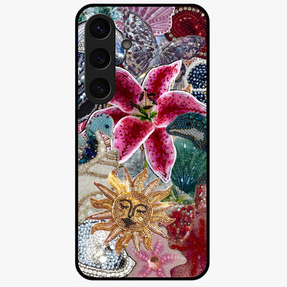 Beaded Garden Fantasy Glass Case showing flat back view with dreamy garden bead artwork and glossy glass finish.