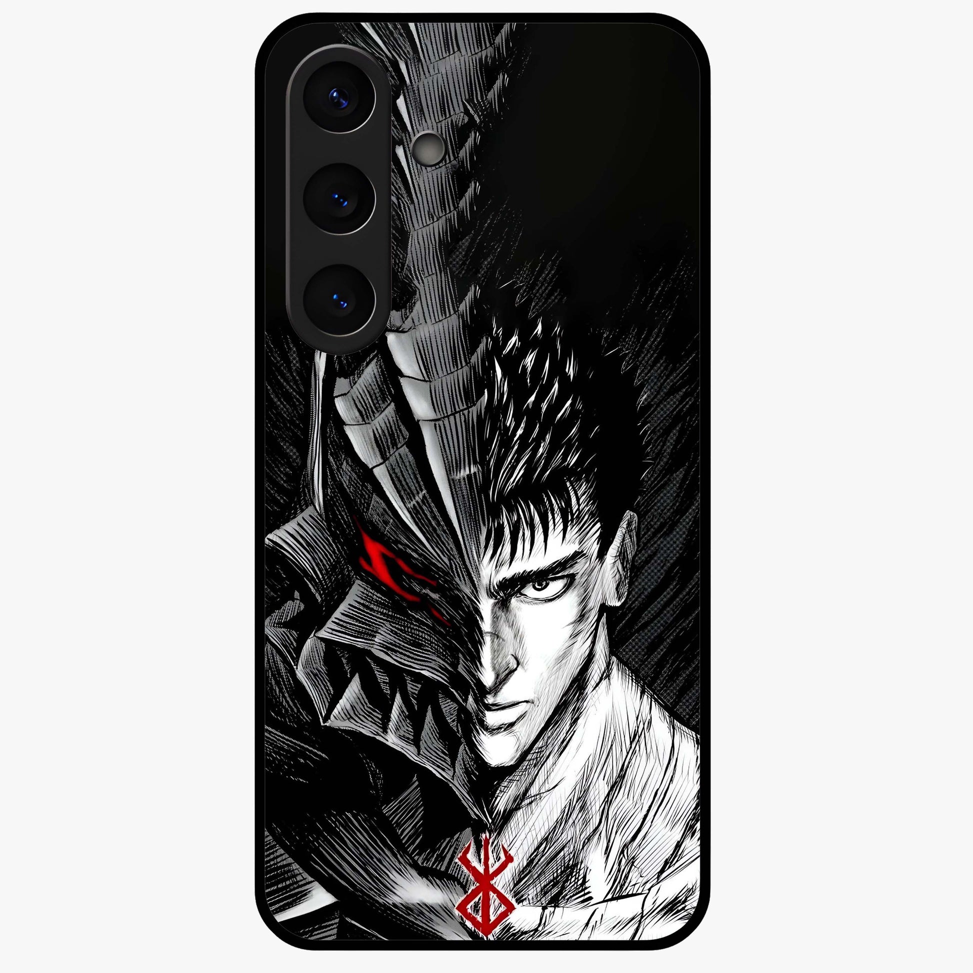 Berserker Blood Oath Glass Case showing flat back view with fierce warrior inspired artwork and glossy glass finish.