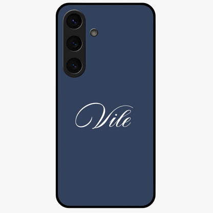 Blue Background Personalized Custom Name Glass Case showing flat back view with minimal blue background and custom name design.