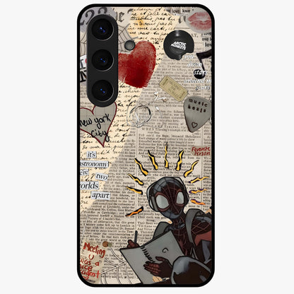 City Dream Sketch Glass Case showing flat back view with artistic city skyline sketch artwork and glossy glass finish.