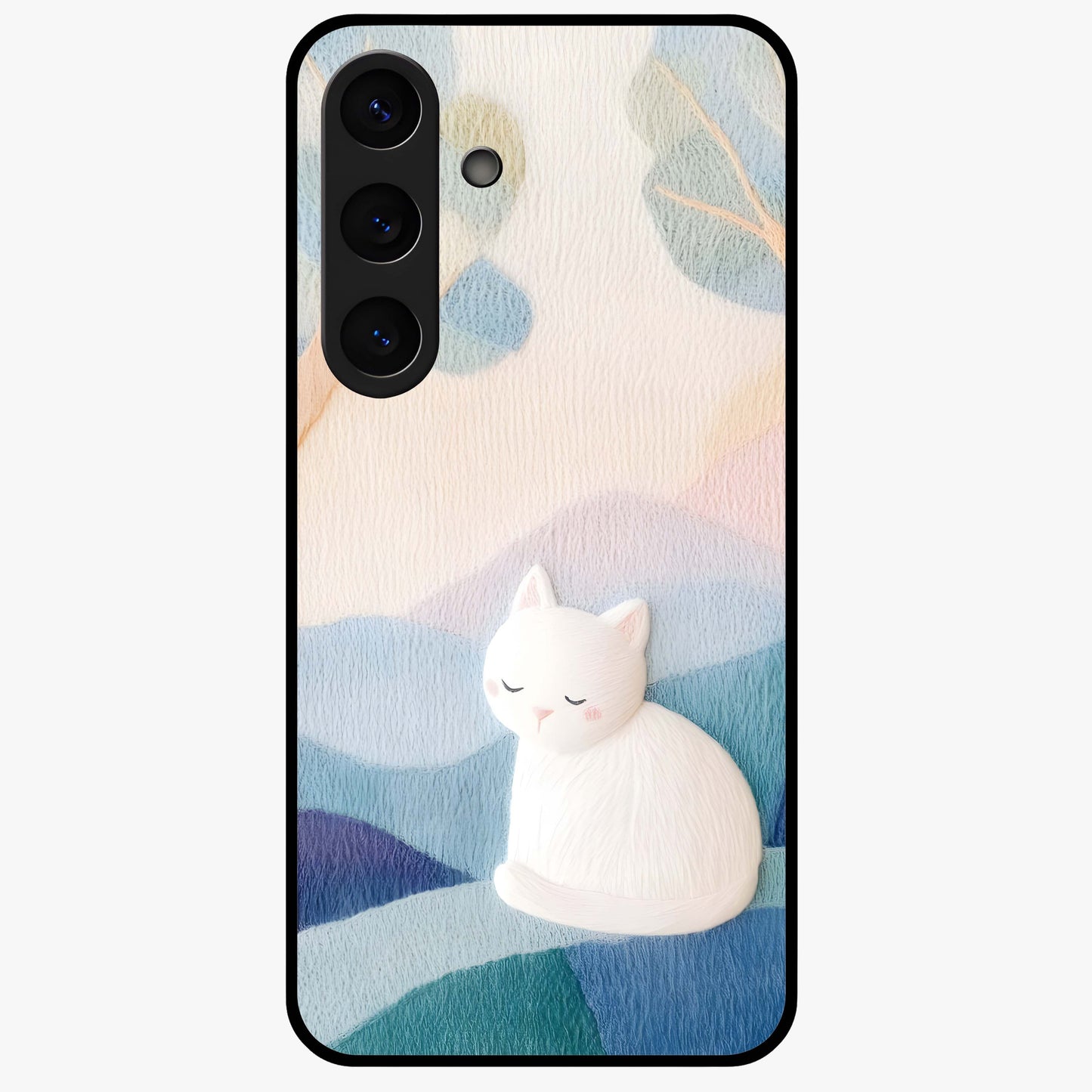 Cotton Dream Cat Glass Case showing flat back view with soft dreamy cat artwork and glossy glass finish.