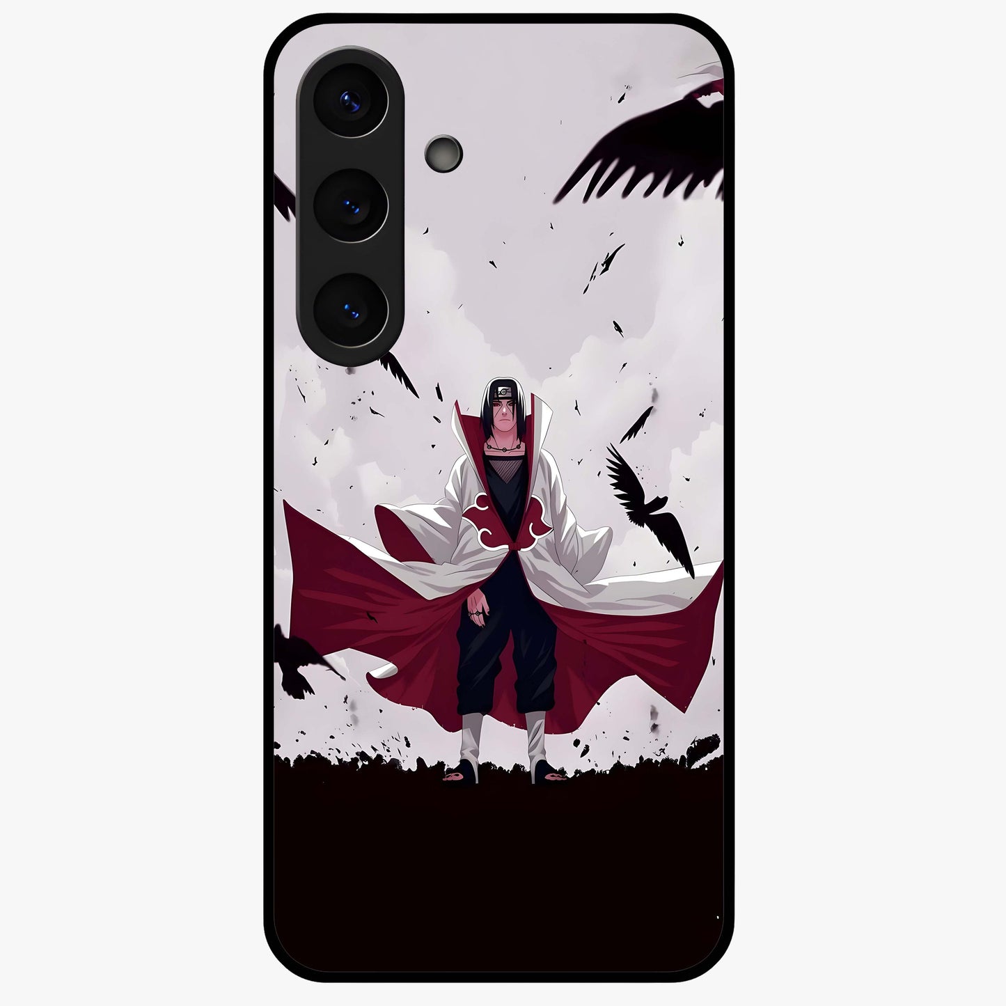 Crimson Crow Ascension Glass Case showing flat back view with mystical crow artwork and glossy glass finish.