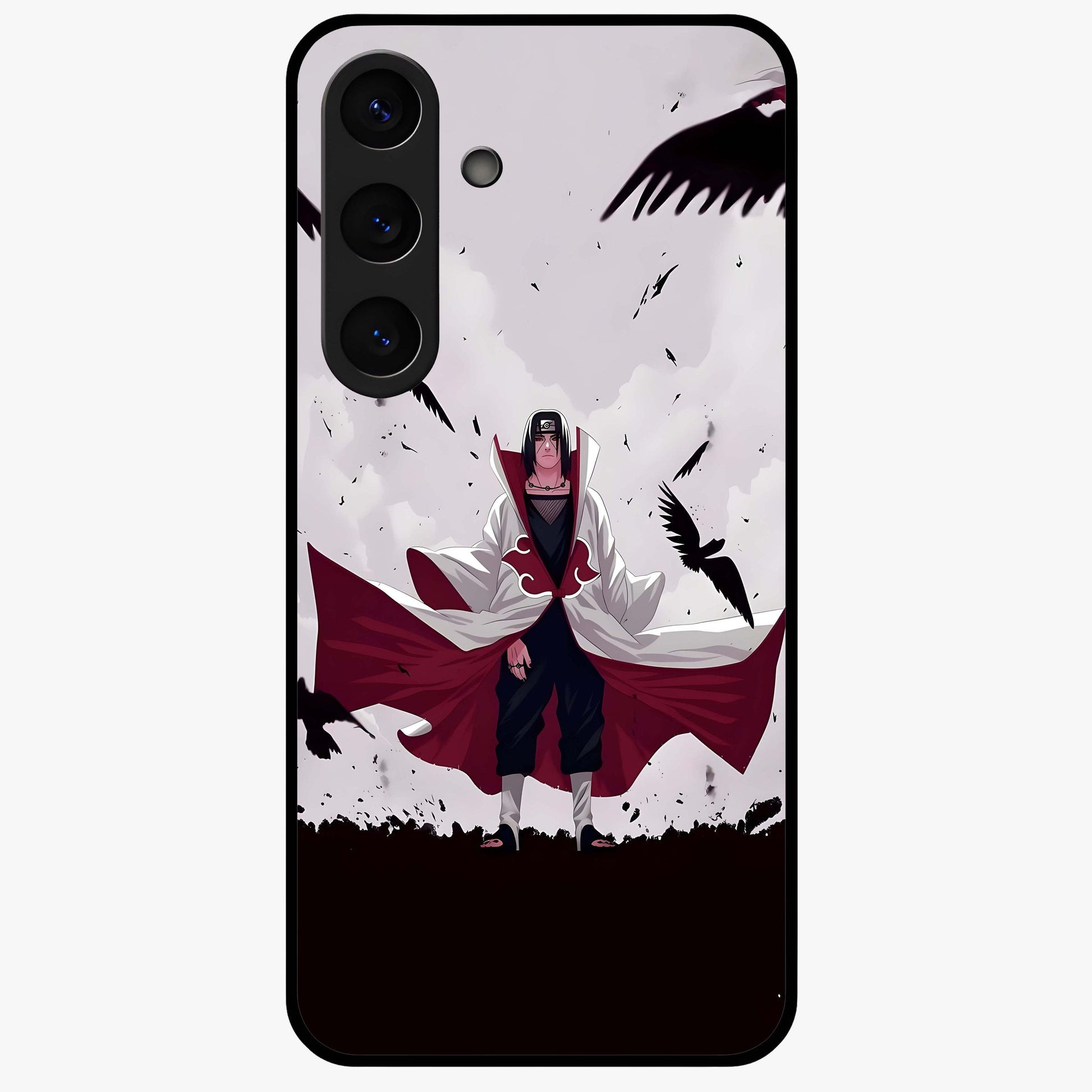 Crimson Crow Ascension Glass Case showing flat back view with mystical crow artwork and glossy glass finish.
