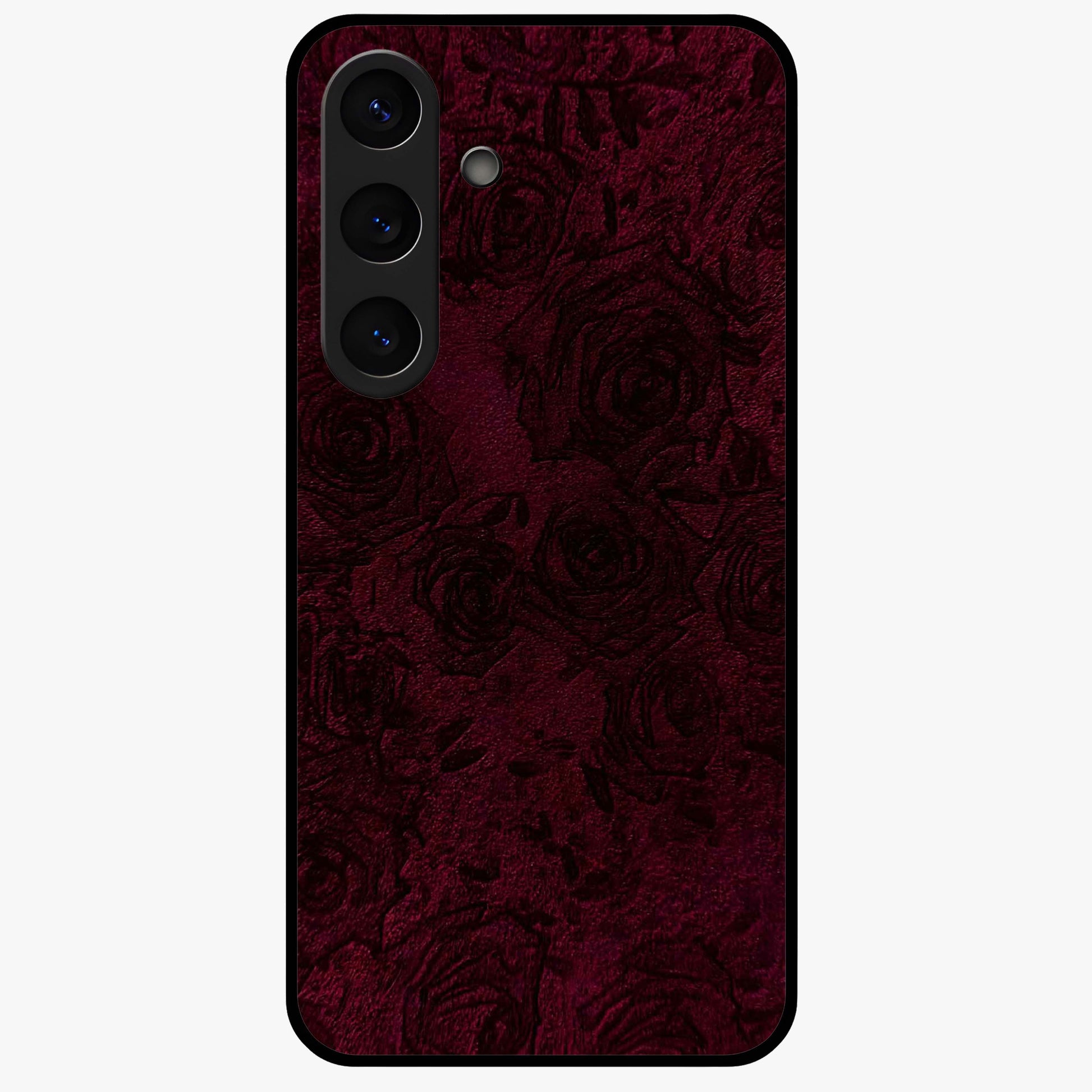 Crimson Fade Flow Glass Case showing flat back view with flowing crimson gradient artwork and glossy glass finish.
