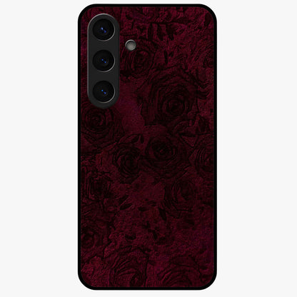 Crimson Fade Flow Glass Case showing flat back view with flowing crimson gradient artwork and glossy glass finish.