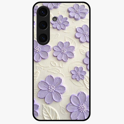 Floral Wall Art With Purple Flowers Glass Case showing flat back view with purple flower artwork and glossy glass finish.