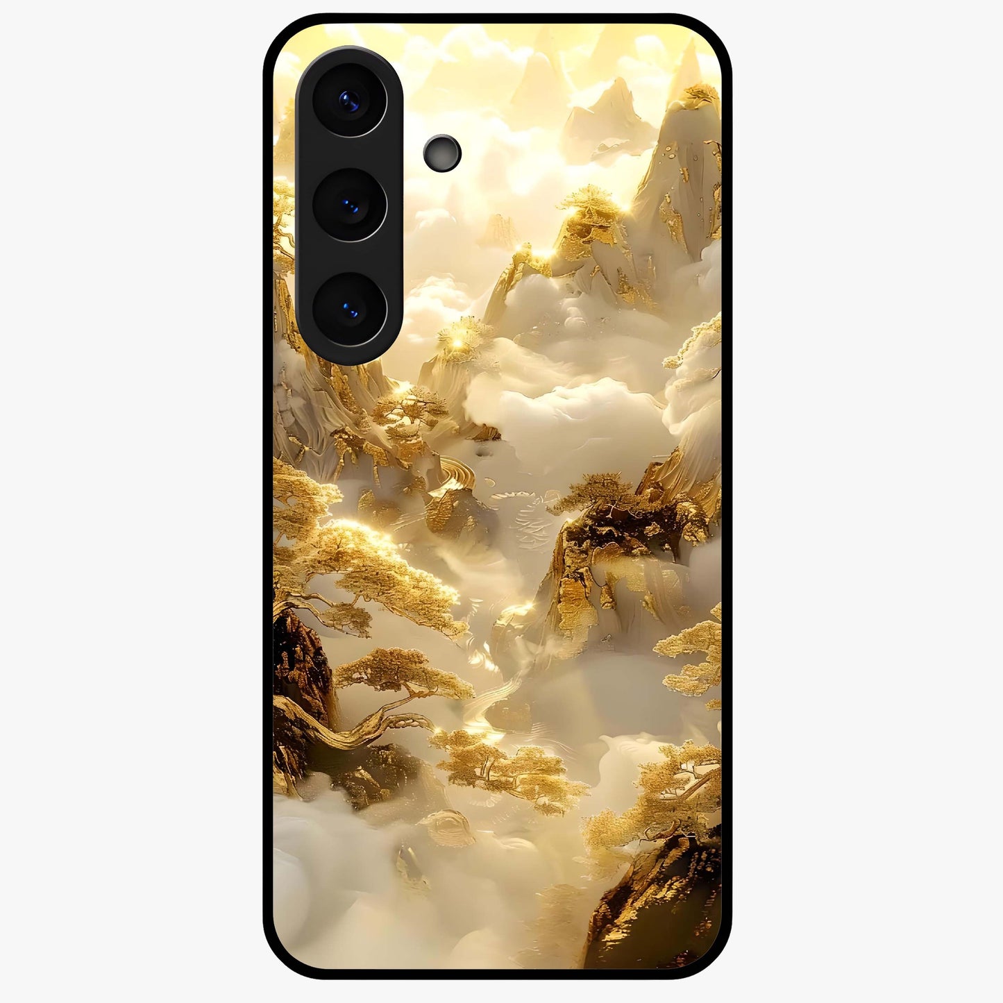 Gates Of Illumination Glass Case showing flat back view with mystical illuminated gate artwork and glossy glass finish.