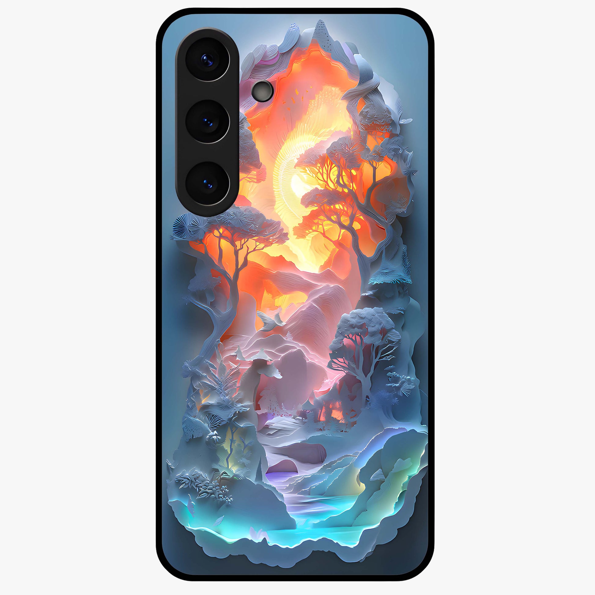 Glow Forest Portal Glass Case showing flat back view with glowing forest portal artwork and glossy glass finish.