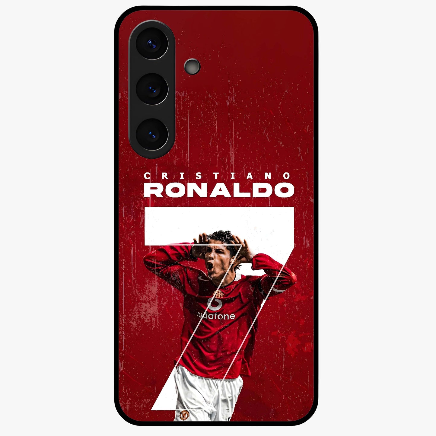 Goal Celebration Legacy Glass Case showing flat back view with football celebration inspired artwork and glossy glass finish.