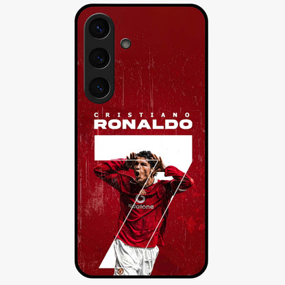 Goal Celebration Legacy Glass Case showing flat back view with football celebration inspired artwork and glossy glass finish.