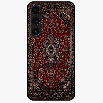Heritage Carpet Royale Glass Case showing flat back view with ornate Persian carpet inspired pattern and glossy glass finish.