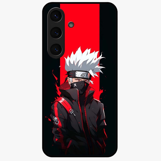 Kakashi Scarlet Shadow Glass Case showing flat back view with powerful anime ninja artwork and glossy glass finish.