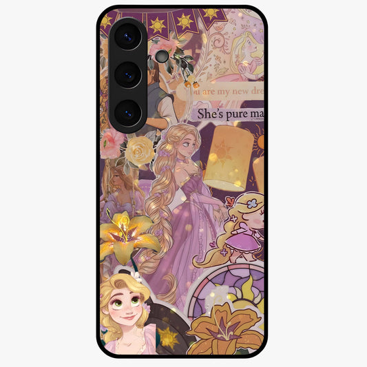 Magical Tangled Dream Glass Case showing flat back view with dreamy tangled artwork and glossy glass finish.