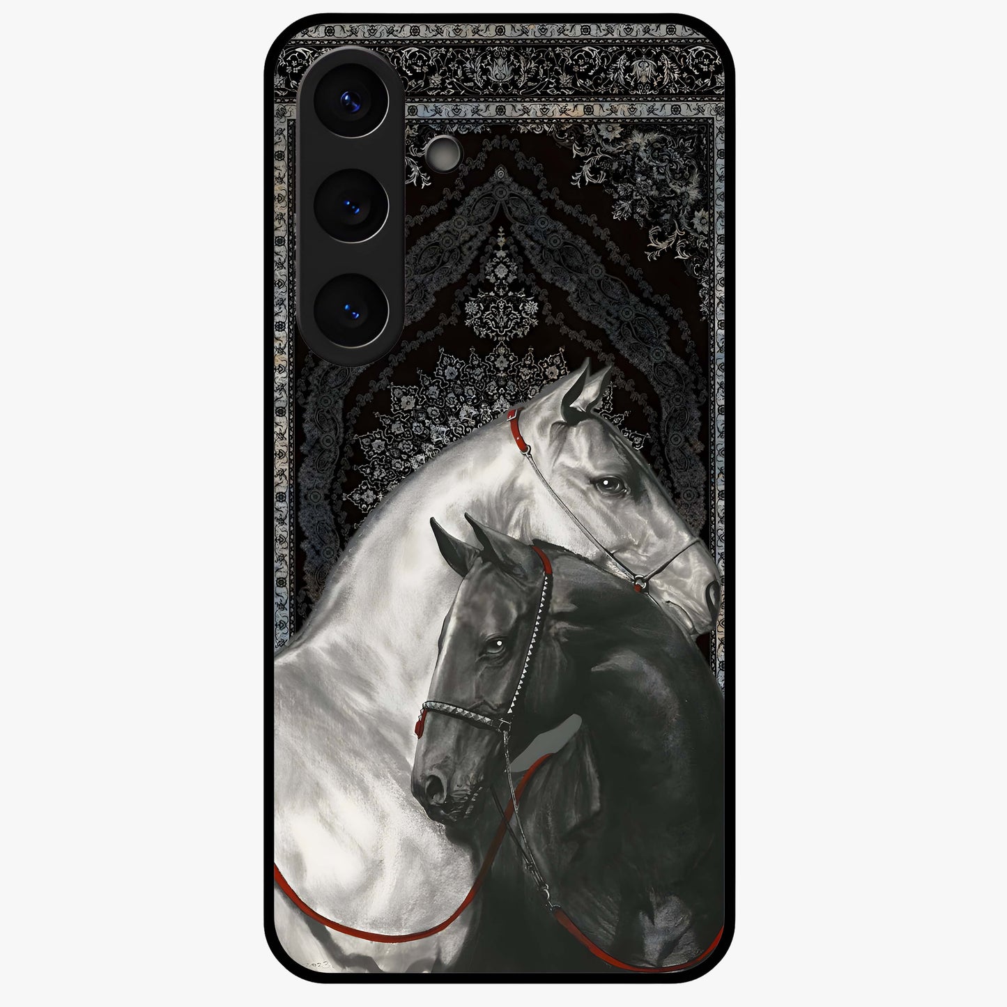 Majestic Ride Legacy Glass Case showing flat back view with powerful automotive inspired artwork and glossy glass finish.