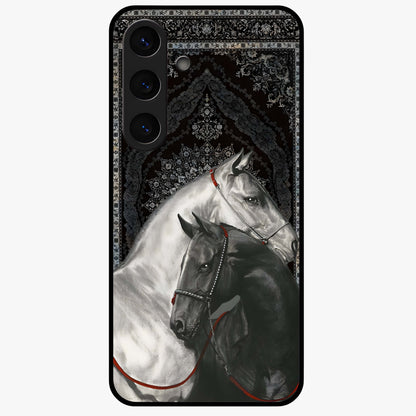 Majestic Ride Legacy Glass Case showing flat back view with powerful automotive inspired artwork and glossy glass finish.