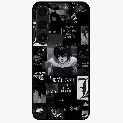 Midnight Chaos Mind Glass Case showing flat back view with abstract dark themed artwork and glossy glass finish.