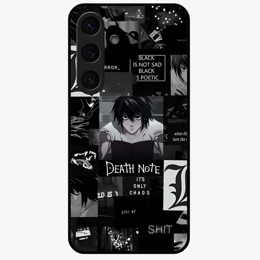 Midnight Chaos Mind Glass Case showing flat back view with abstract dark themed artwork and glossy glass finish.