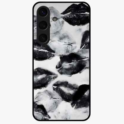 Midnight Kiss Marks Glass Case showing flat back view with lipstick kiss mark artwork and glossy glass finish.