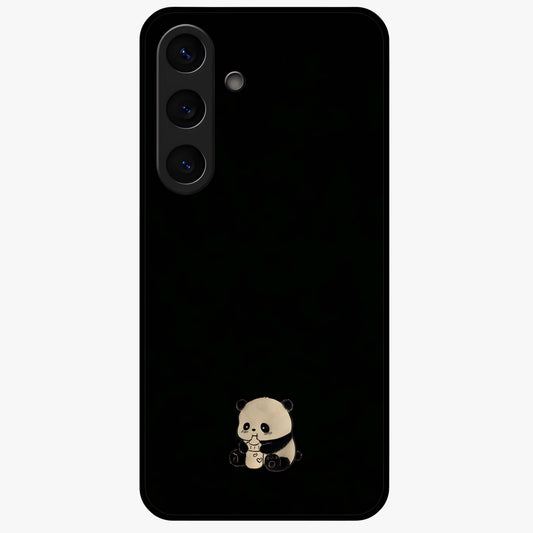 Midnight Panda Love Glass Case showing flat back view with cute panda themed artwork and glossy glass finish.