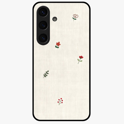 Minimal Petal Whispers Glass Case showing flat back view with soft minimal floral artwork and glossy glass finish.