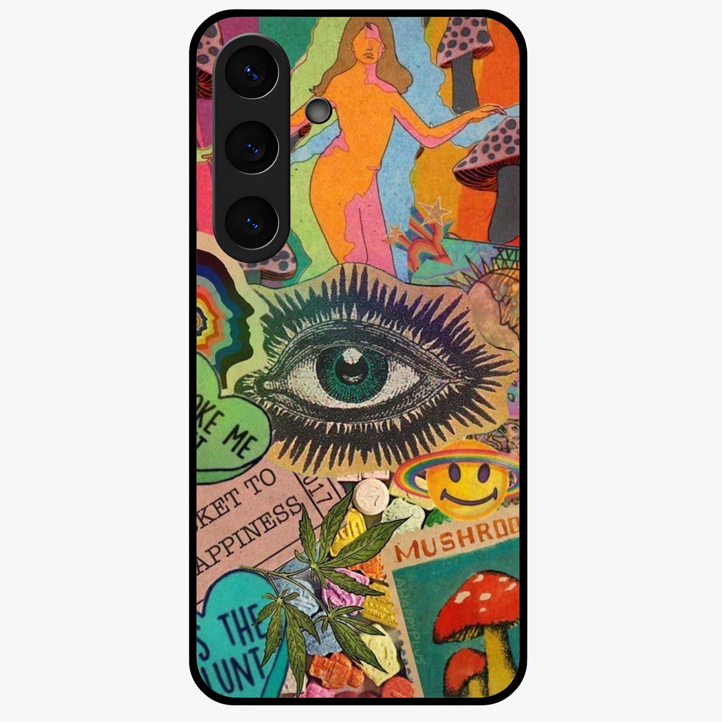 Mystic Eye Wonderland Glass Case showing flat back view with mystical eye themed artwork and glossy glass finish.