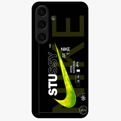 Neon Street Edition Glass Case showing flat back view with neon street style artwork and glossy glass finish.