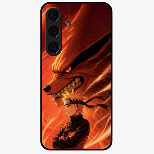 Nine Tails Legacy Glass Case showing flat back view with powerful nine-tailed fox inspired artwork and glossy glass finish.