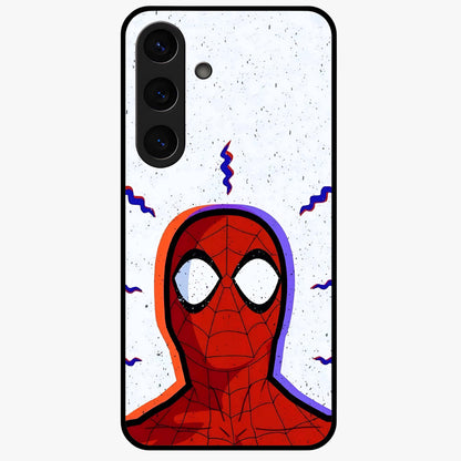 Omg Spiderman Glass Case showing flat back view with bold superhero inspired artwork and glossy glass finish.