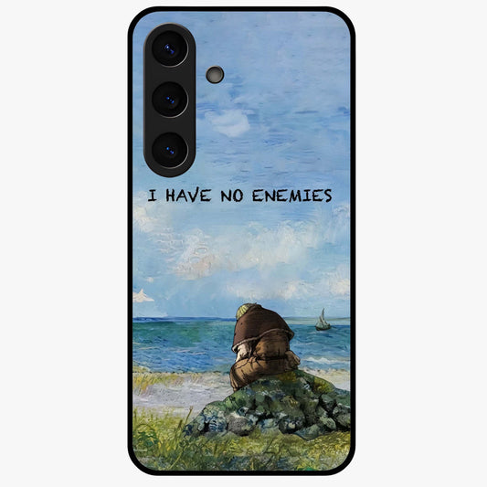 Peace Beyond War Glass Case showing flat back view with symbolic peace themed artwork and glossy glass finish.